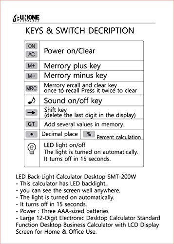 LED Arkaplan Aydınlatmalı Hesap Makinesi Masaüstü SMT-200 / Ses Fonksiyonu Eklendi (Beyaz) - 5