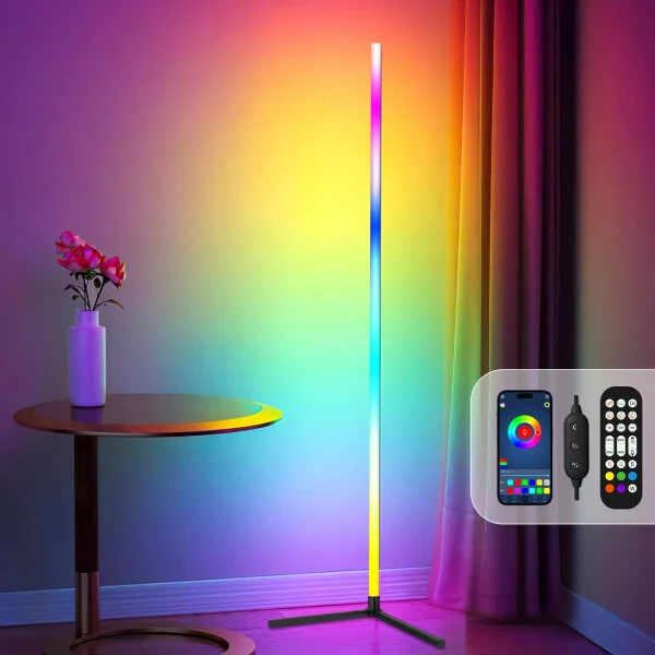 Led Burchak Pol Chiroq, APP&Remote bilan Smart RGB Pol Chiroq, Ko'p Rang O'zgaruvchan, Musiqa sinxronlash, Yotoq xonasi, Mehmonxona va O'yin xonasi uchun zamonaviy burchakli led chiroq, Vaqt va Jadval - BITIWEND