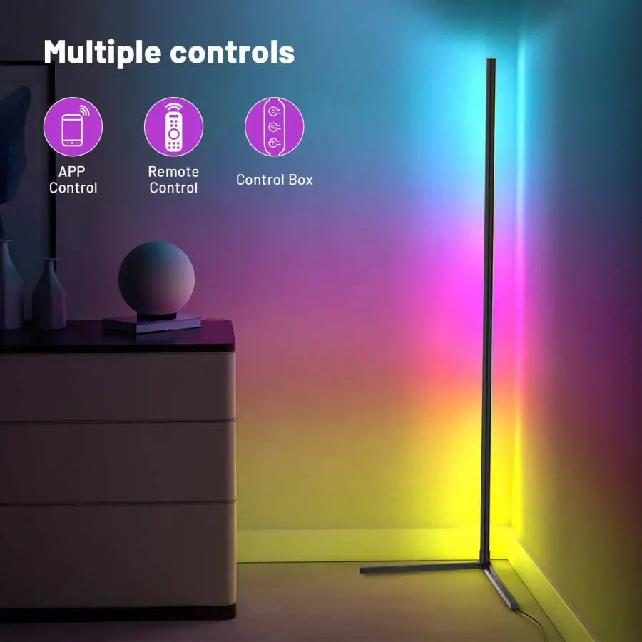 Led Burchak Pol Chiroq, APP&Remote bilan Smart RGB Pol Chiroq, Ko'p Rang O'zgaruvchan, Musiqa sinxronlash, Yotoq xonasi, Mehmonxona va O'yin xonasi uchun zamonaviy burchakli led chiroq, Vaqt va Jadval - 3