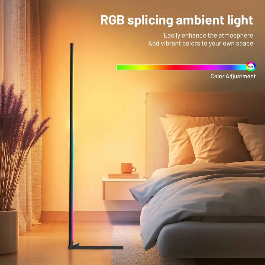 Led Burchak Pol Chiroq, APP&Remote bilan Smart RGB Pol Chiroq, Ko'p Rang O'zgaruvchan, Musiqa sinxronlash, Yotoq xonasi, Mehmonxona va O'yin xonasi uchun zamonaviy burchakli led chiroq, Vaqt va Jadval - 4