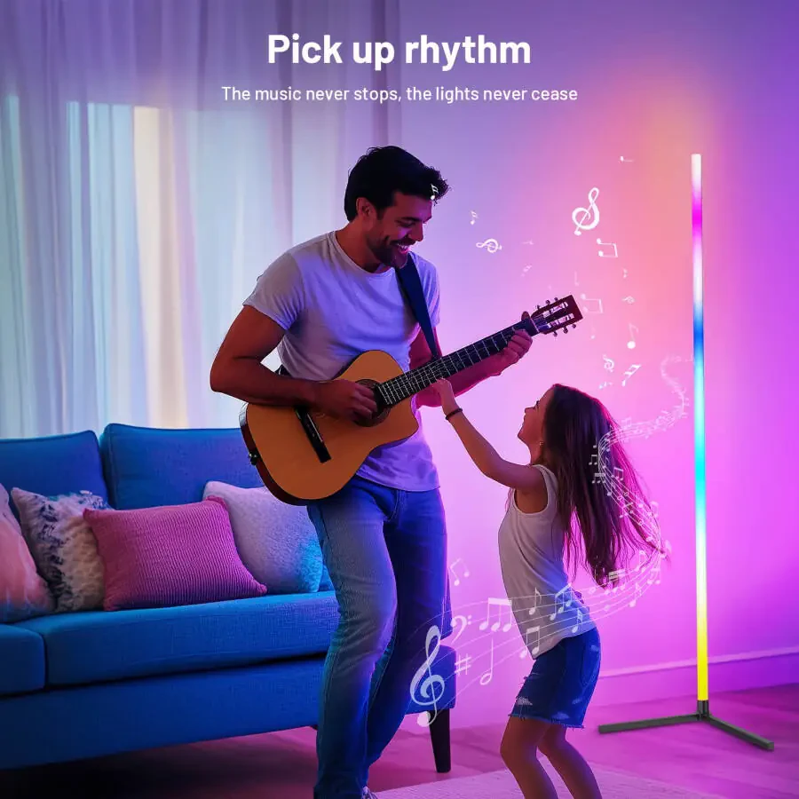 Led Burchak Pol Chiroq, APP&Remote bilan Smart RGB Pol Chiroq, Ko'p Rang O'zgaruvchan, Musiqa sinxronlash, Yotoq xonasi, Mehmonxona va O'yin xonasi uchun zamonaviy burchakli led chiroq, Vaqt va Jadval - 5