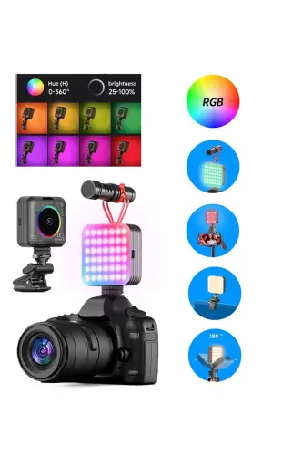 LED dolgu ışığı 2000MAH tam renkli çok portlu taşınabilir cep Video RGB ışık yaygın uyumlu LED ışık-V1 