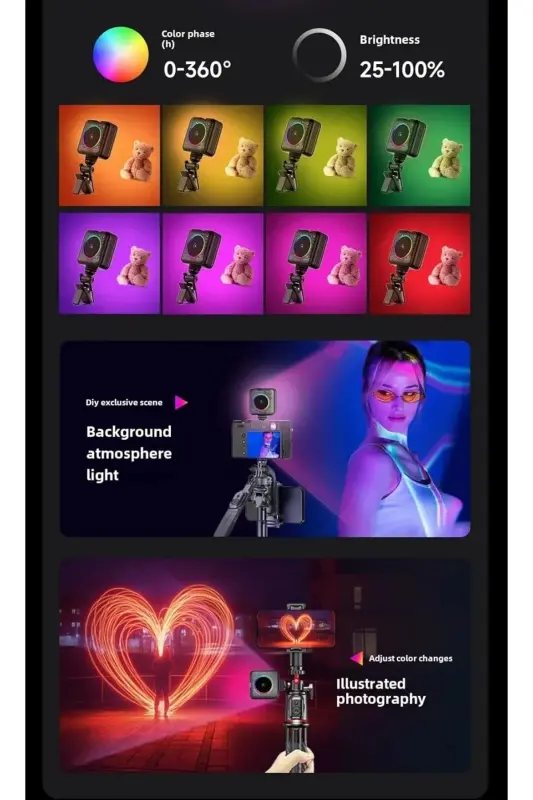 LED dolgu ışığı 2000MAH tam renkli çok portlu taşınabilir cep Video RGB ışık yaygın uyumlu LED ışık-V1 - 2