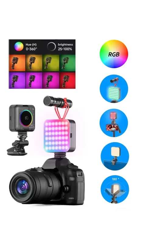 LED Fill Light 2000MAH Full Color Multi-Port Portable Pocket Video RGB Light Widely Compatible LED Light-V1 - 1