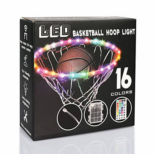 LED Halka Işık Basketbol Potası - Ayarlanabilir Uzaktan Kumandalı Basketbol Potası Işıkları, 16 Renkli Su Geçirmez Süper Parlak LED Işık, Çocukların Gece Dışarıda Oynaması İçin Uygun İyi Bir Hediye, Antrenman - 2