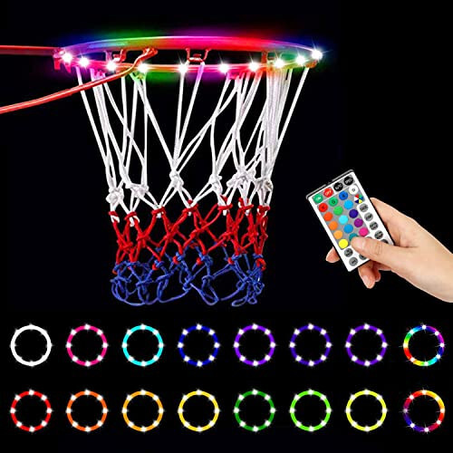 Led Hoop Light Basketball Rim - Adjustable Remote Basketball hoop Lights,16 Color Waterproof Super Bright LED Light,Suitable Good Gift for Kids to Play Outdoors at Night, Training - 1