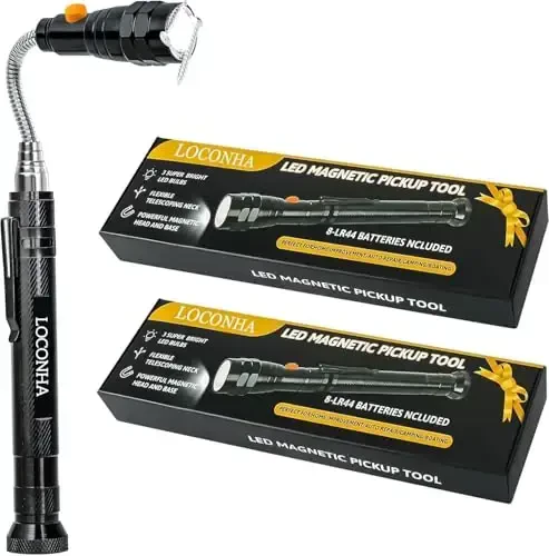 Magnetic Pickup Tool with LED Lights, Telescoping Magnet Flashlight, Cool Gadget Birthday Gifts Christmas Day Gifts for Men, Handyman, Husband, Boyfriend, Him, Father, Dad (2 PACK) 