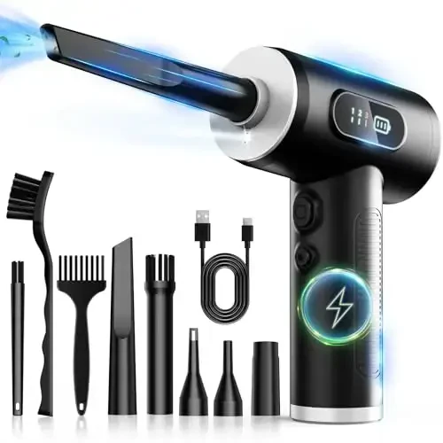Compressed Air Duster-3 Gear Adjustable 100000RPM Electric Air Duster with LED Light, Rechargeable Cordless Air Blower for Keyboard Electric Devices Cleaning. Replaces Compressed Air Cans (Black) 