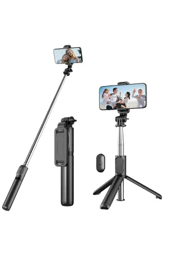 Selfie Çubuğu Bluetooth Kumandalı Kablosuz Tripot Selfie Monopod Selfie Stick Işıksız model - 1