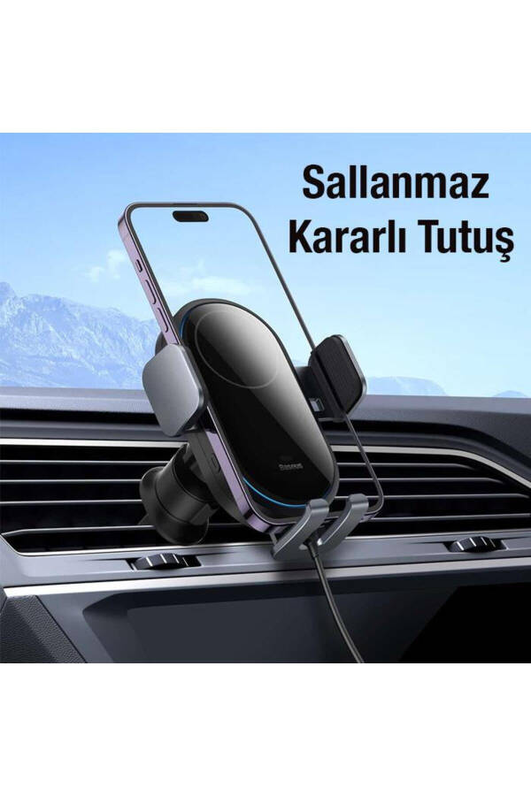 Led Işıklı Super Araç Şarjı Otomatik Kilitleme Kablosuz 15w Araç Şarjı Araç Telefon Tutucu - 8