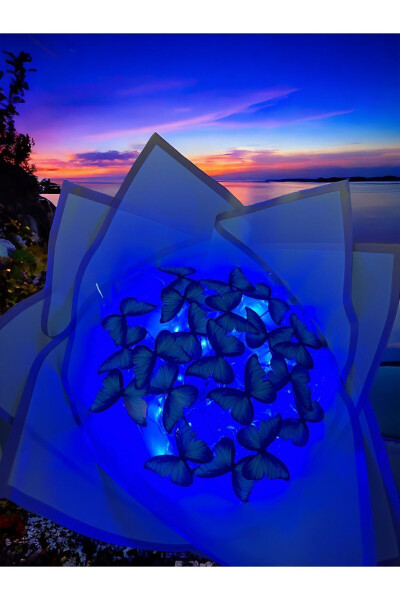 LED Lighted Blue Butterfly Bouquet Gift for Loved One Birthday Mother Friend - 14