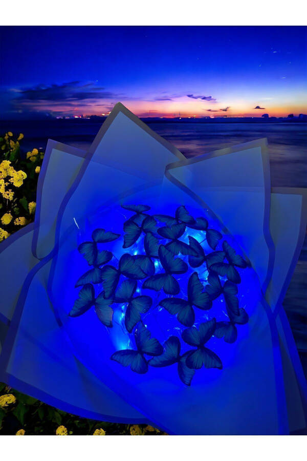 LED Lighted Blue Butterfly Bouquet Gift for Loved One Birthday Mother Friend - 16