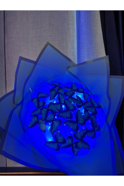 LED Lighted Blue Butterfly Bouquet Gift for Loved One Birthday Mother Friend - 3