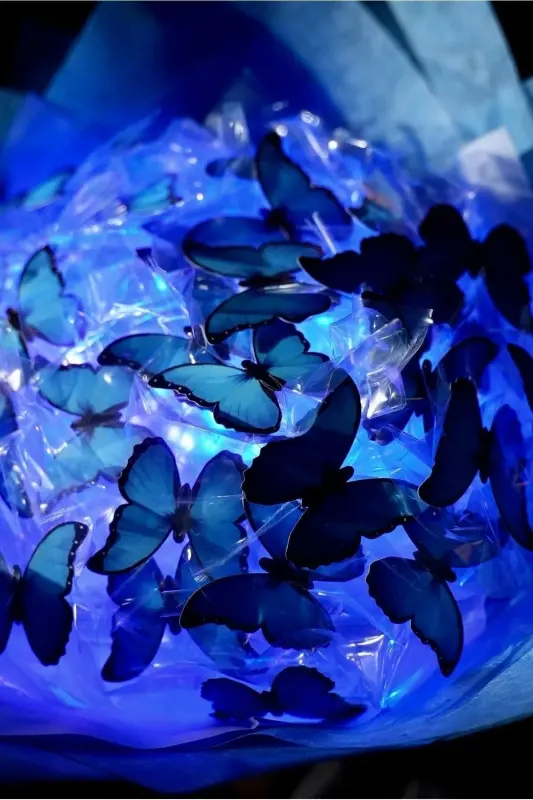 LED Lighted Blue Butterfly Bouquet Gift for Loved One Birthday Mother Friend - 2
