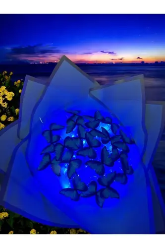 LED Lighted Blue Butterfly Bouquet Gift for Loved One Birthday Mother Friend - 5