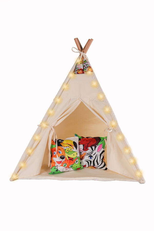 LED Lighted Forest Native American Play Tent Wooden Activity Area Thick Playhouse Girl Boy Toy - 1