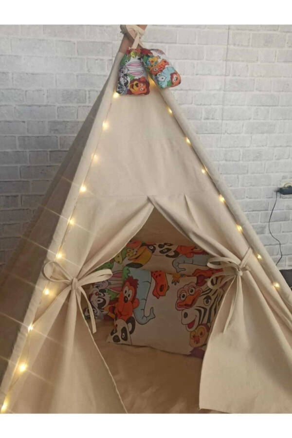 LED Lighted Forest Native American Play Tent Wooden Activity Area Thick Playhouse Girl Boy Toy - 3