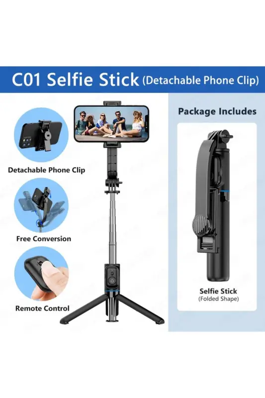 LED Selfie Stick with Bluetooth Remote Wireless Tripod Selfie Monopod - 3