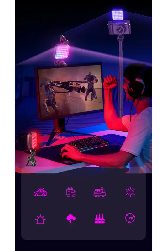 LED to'ldirgich yorug'ligi 2000MAH to'liq rangli ko'p portli ko'chma cho'ntak Video RGB yorug'lik keng tarqalgan mos LED yorug'lik-V1 - 6