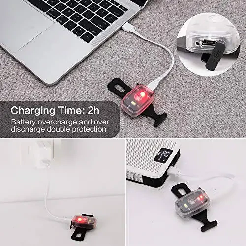 LED Xavfsizlik Chiroqi, Yuguruvchilar uchun Kliplarga o'rnatiladigan Stroboskop / Yuguruvchi Chiroqlar, 5 Yoritish Rejimiga ega Velosiped Orqa Chiroqi, Velosiped haydash, Piyoda yurish, Itlar va Bolalar uchun Yuqori Ko'rinishli Aksessuarlar - 2