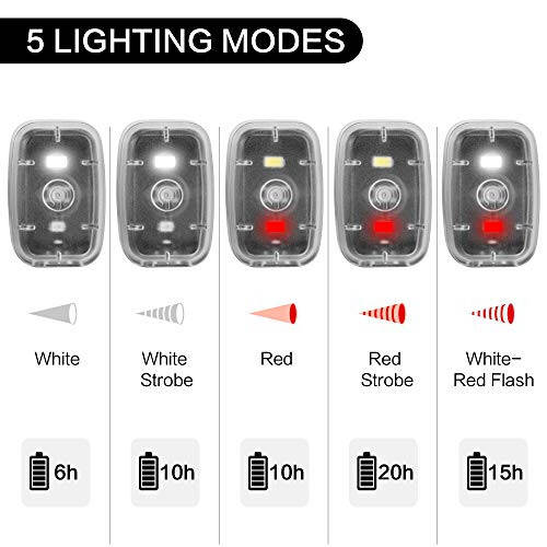 LED Xavfsizlik Chiroqi, Yuguruvchilar uchun Kliplarga o'rnatiladigan Stroboskop / Yuguruvchi Chiroqlar, 5 Yoritish Rejimiga ega Velosiped Orqa Chiroqi, Velosiped haydash, Piyoda yurish, Itlar va Bolalar uchun Yuqori Ko'rinishli Aksessuarlar - 3