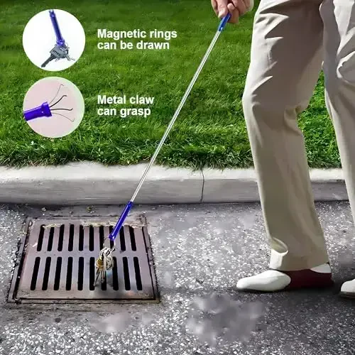 LED yoritgichli egiluvchan magnit tutqichli tirnoqli oluvchi asbob, axlat terish, uy tokchasi, drenajlar, hojatxona uchun 4 tirnoqli egiluvchan shlangli yordamchi asbob - 4