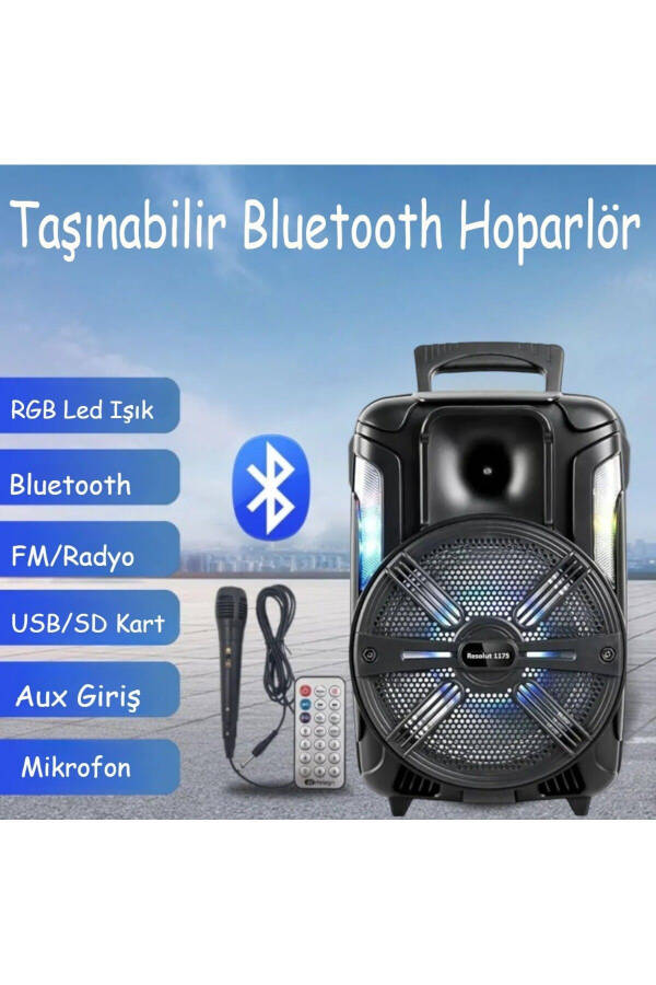 Ledli Bluetooth Parti Hoparlör Karaoke Mikrofonlu Uzaktan Kumandalı Ses Sistemi - 1
