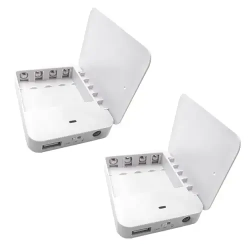 Battery Operated Phone Charger with LED|EmergencyUSB Battery Powered Power Bank Portable 4 AA Batteries Powered Outlet (2Pack White) 