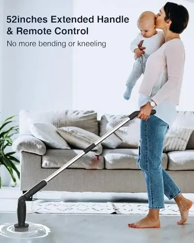 Leebein Electric Spin Scrubber, 2024 New Electric Scrubber with 4 Adjustable Angles and 8 Brush Heads, Shower Scrubber with Long Handle & Remote Control, Cleaning Brush for Bathroom, Tub, Floor(Black) - 2