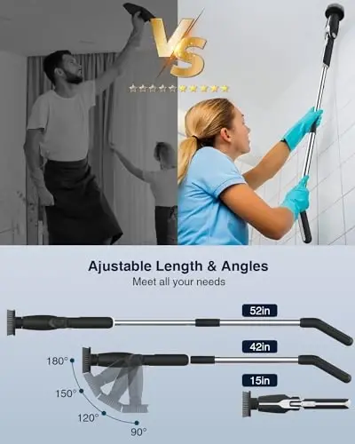 Leebein Electric Spin Scrubber, 2024 New Electric Scrubber with 4 Adjustable Angles and 8 Brush Heads, Shower Scrubber with Long Handle & Remote Control, Cleaning Brush for Bathroom, Tub, Floor(Black) - 4