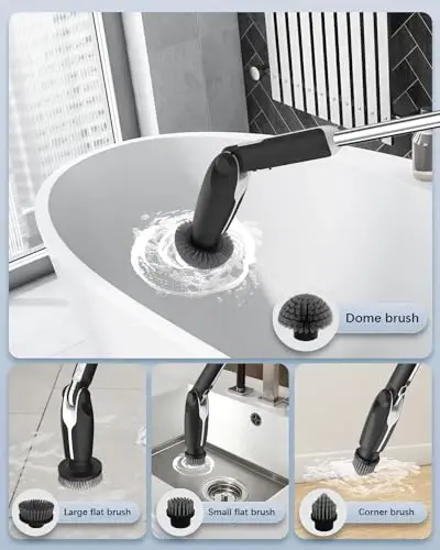 Leebein Electric Spin Scrubber, 2024 New Electric Scrubber with 4 Adjustable Angles and 8 Brush Heads, Shower Scrubber with Long Handle & Remote Control, Cleaning Brush for Bathroom, Tub, Floor(Black) - 5