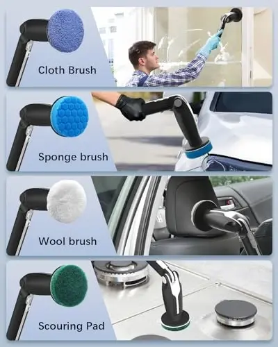 Leebein Electric Spin Scrubber, 2024 New Electric Scrubber with 4 Adjustable Angles and 8 Brush Heads, Shower Scrubber with Long Handle & Remote Control, Cleaning Brush for Bathroom, Tub, Floor(Black) - 6