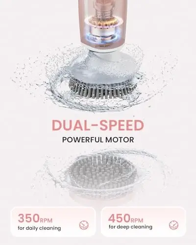 Leebein Electric Spin Scrubber, Shower Scrubber with 4 Adjustable Angles and 8 Brush Heads, Electric Scrubber with Long Handle & Remote Controller, Cleaning Brush for Bathroom, Tub, Floor (Pink) - 3