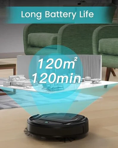 Lefant M210 Robot Vacuum Cleaner, 120-Min Runtime, Compact Design, Powerful Suction, Low Noise, Wi-Fi/App/Voice Control, Self-Charging, Scheduled Cleaning, Ideal for Pet Hair and Hard Floors, Black - 5