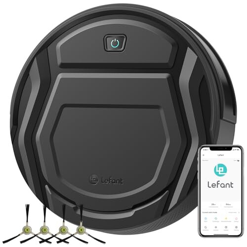 Lefant M210 Robot Vacuum Cleaner, 120-Min Runtime, Compact Design, Powerful Suction, Low Noise, Wi-Fi/App/Voice Control, Self-Charging, Scheduled Cleaning, Ideal for Pet Hair and Hard Floors, Black - Lefant