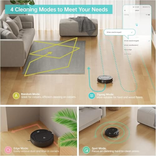 Lefant M210 Robotic Vacuums, 120 Mins Runtime, Powerful Suction, Small Body, Low Noise, Scheduled Cleaning, Automatic Self-Charging, Wi-Fi/App/Voice Control, Good for Pet Hair and Hard Floor, Black - 3