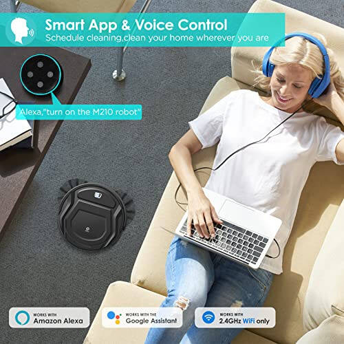 Lefant M210 Robotic Vacuums, 120 Mins Runtime, Powerful Suction, Small Body, Low Noise, Scheduled Cleaning, Automatic Self-Charging, Wi-Fi/App/Voice Control, Good for Pet Hair and Hard Floor, Black - 5