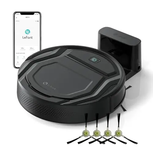 Lefant Robot changyutgich, 120 daqiqa ishlash vaqti, ixcham dizayn, past shovqin, kuchli so'rish, Wi-Fi/App/Ovozli boshqaruv, o'z-o'zidan zaryadlash, rejalashtirilgan tozalash, uy hayvonlari juni va qattiq pollarga mos, M210 qora - 1
