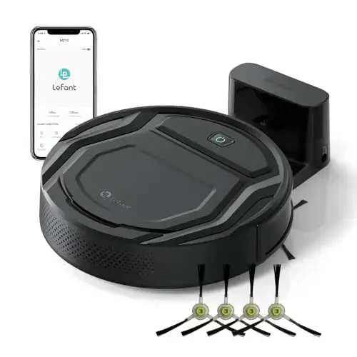 Lefant Robot Vacuum Cleaner, 120 Mins Runtime, Compact Design, Low Noise, Powerful Suction, Wi-Fi/App/Voice Control, Self-Charging, Scheduled Cleaning, Ideal for Pet Hair and Hard Floors, M210 Black - LEFANT
