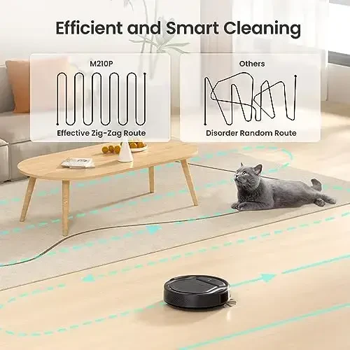 Lefant Robot Vacuum Cleaner M210 Pro,Slim,Quiet,2200Pa Suction,120 Min Self-Charging Robotic Vacuums, Freemove 3.0,WiFi/APP/Alexa,6 Cleaning Modes Ideal for Hard Floors Pet Hair Low Carpet,Black - 3