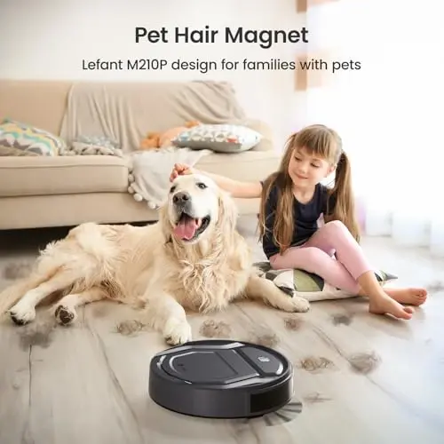 Lefant Robot Vacuum Cleaner M210 Pro,Slim,Quiet,2200Pa Suction,120 Min Self-Charging Robotic Vacuums, Freemove 3.0,WiFi/APP/Alexa,6 Cleaning Modes Ideal for Hard Floors Pet Hair Low Carpet,Black - 1