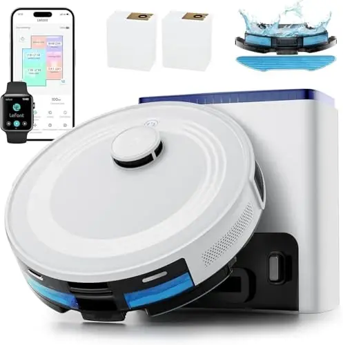 Lefant Robot Vacuum and Mop, 75-Day Self-Emptying, 6000Pa | Self-Emptying，LiDAR Navigation，PSD Obstacle Avoidance，130min Runtime， 2.4G/5G WiFi/Alexa/APP/iWatch - 1