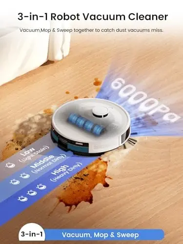 Lefant Robot Vacuum and Mop, 75-Day Self-Emptying, 6000Pa | Self-Emptying，LiDAR Navigation，PSD Obstacle Avoidance，130min Runtime， 2.4G/5G WiFi/Alexa/APP/iWatch - 4
