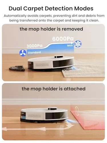 Lefant Robot Vacuum and Mop, 75-Day Self-Emptying, 6000Pa | Self-Emptying，LiDAR Navigation，PSD Obstacle Avoidance，130min Runtime， 2.4G/5G WiFi/Alexa/APP/iWatch - 5