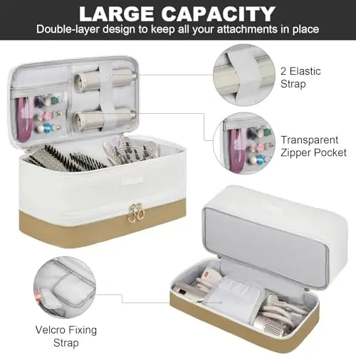 LEFOR·Z Travel Carrying Case Fits for Shark Flexstyle/FlexFusion/Hair Dryer,2-Layer Hot Tools Bag Fits for Shark Glam,Portable Hair Tools Bag Fits for Dyson Airwrap Styler/Supersonic,White + Khaki - 3