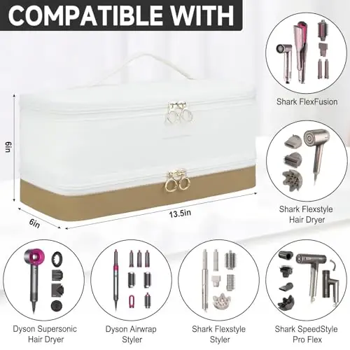LEFOR·Z Travel Carrying Case Fits for Shark Flexstyle/FlexFusion/Hair Dryer,2-Layer Hot Tools Bag Fits for Shark Glam,Portable Hair Tools Bag Fits for Dyson Airwrap Styler/Supersonic,White + Khaki - LEFOR·Z (1)