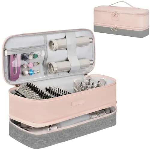 LEFOR·Z Travel Carrying Case Fits for Shark Flexstyle/FlexFusion/Hair Dryer,2-Layer Hot Tools Bag Fits for Shark Glam,Portable Hair Tools Bag Fits for Dyson Airwrap Styler/Supersonic,Light Pink+Grey - LEFOR·Z