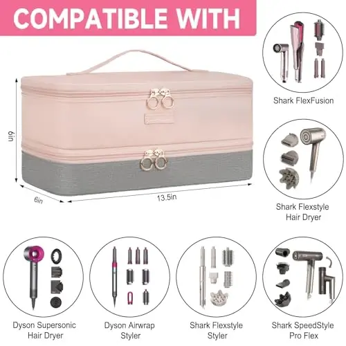 LEFOR·Z Travel Carrying Case Fits for Shark Flexstyle/FlexFusion/Hair Dryer,2-Layer Hot Tools Bag Fits for Shark Glam,Portable Hair Tools Bag Fits for Dyson Airwrap Styler/Supersonic,Light Pink+Grey - LEFOR·Z (1)