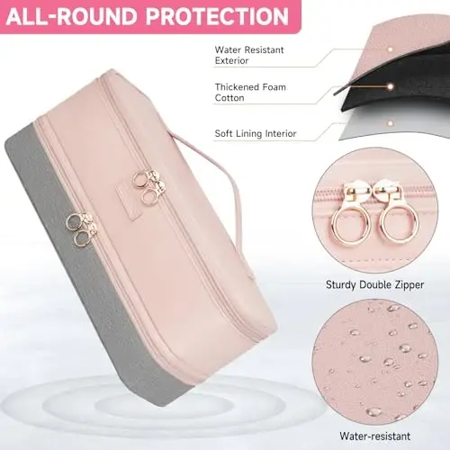LEFOR·Z Travel Carrying Case Fits for Shark Flexstyle/FlexFusion/Hair Dryer,2-Layer Hot Tools Bag Fits for Shark Glam,Portable Hair Tools Bag Fits for Dyson Airwrap Styler/Supersonic,Light Pink+Grey - 4