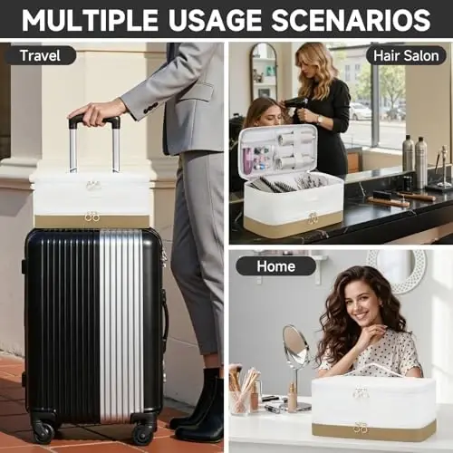 LEFOR·Z Travel Carrying Case Fits for Shark Flexstyle/FlexFusion/Hair Dryer,2-Layer Hot Tools Bag Fits for Shark Glam,Portable Hair Tools Bag Fits for Dyson Airwrap Styler/Supersonic,White + Khaki - 5